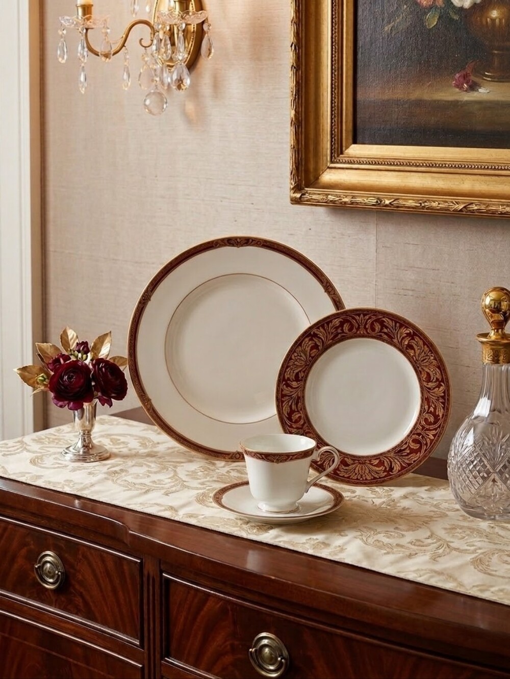 Royal Doulton Tennyson White Dinnerware with Brown and Gold Trim